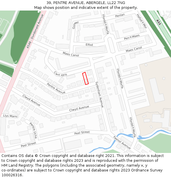 39, PENTRE AVENUE, ABERGELE, LL22 7NG: Location map and indicative extent of plot