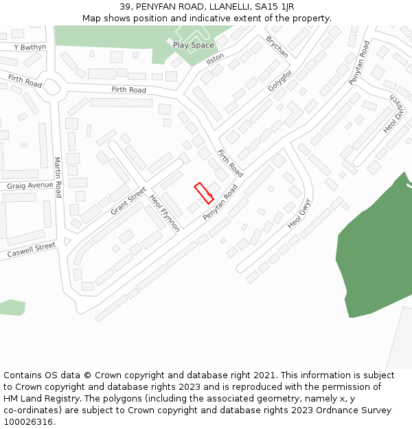 39, PENYFAN ROAD, LLANELLI, SA15 1JR: Location map and indicative extent of plot