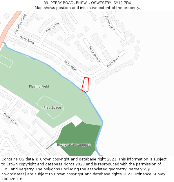 39, PERRY ROAD, RHEWL, OSWESTRY, SY10 7BX: Location map and indicative extent of plot