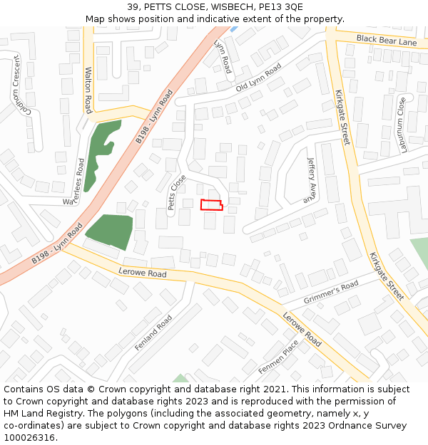 39, PETTS CLOSE, WISBECH, PE13 3QE: Location map and indicative extent of plot