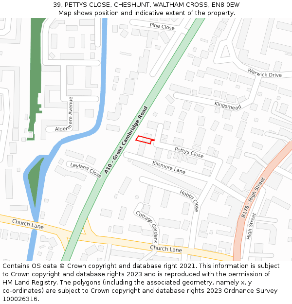 39, PETTYS CLOSE, CHESHUNT, WALTHAM CROSS, EN8 0EW: Location map and indicative extent of plot