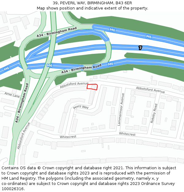 39, PEVERIL WAY, BIRMINGHAM, B43 6ER: Location map and indicative extent of plot