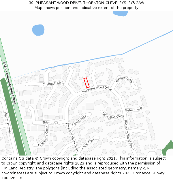 39, PHEASANT WOOD DRIVE, THORNTON-CLEVELEYS, FY5 2AW: Location map and indicative extent of plot