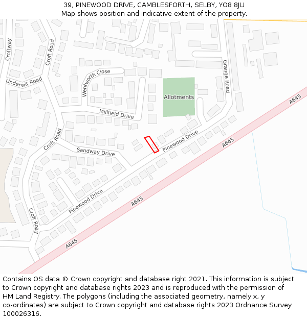 39, PINEWOOD DRIVE, CAMBLESFORTH, SELBY, YO8 8JU: Location map and indicative extent of plot