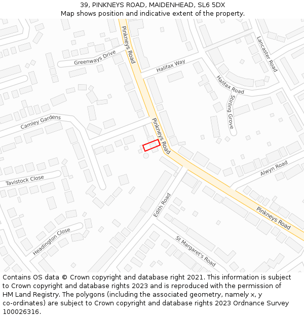 39, PINKNEYS ROAD, MAIDENHEAD, SL6 5DX: Location map and indicative extent of plot