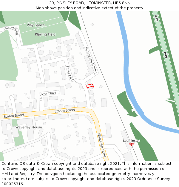 39, PINSLEY ROAD, LEOMINSTER, HR6 8NN: Location map and indicative extent of plot