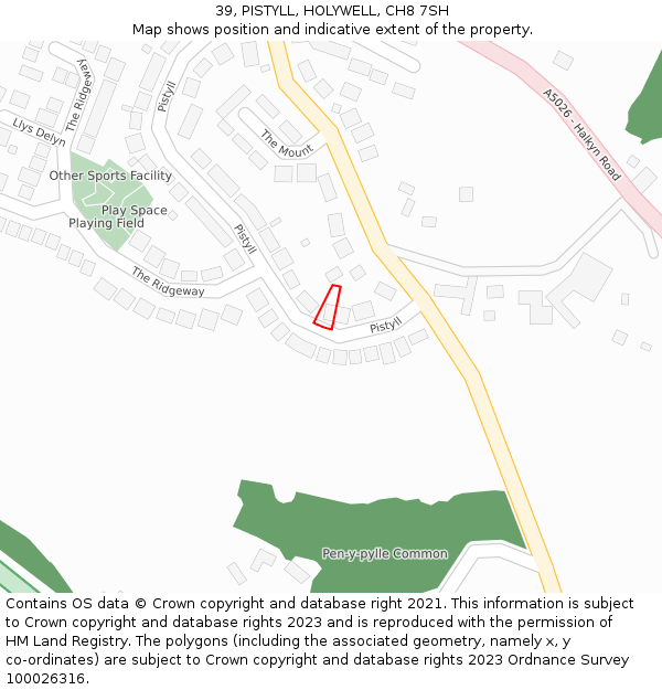 39, PISTYLL, HOLYWELL, CH8 7SH: Location map and indicative extent of plot