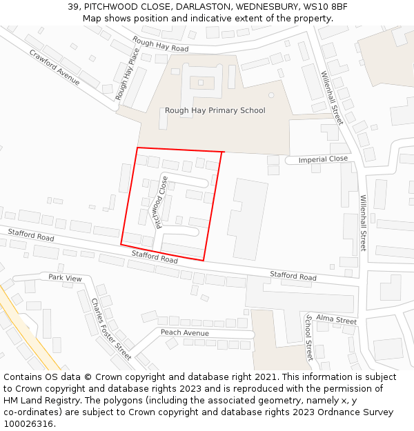 39, PITCHWOOD CLOSE, DARLASTON, WEDNESBURY, WS10 8BF: Location map and indicative extent of plot