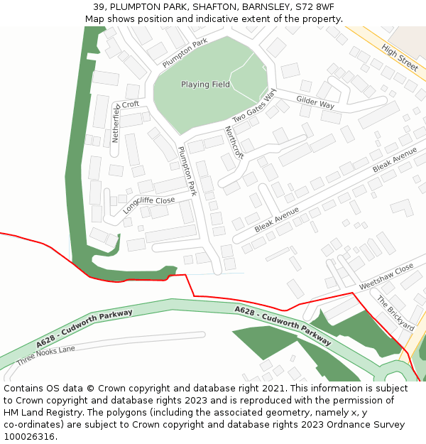 39, PLUMPTON PARK, SHAFTON, BARNSLEY, S72 8WF: Location map and indicative extent of plot