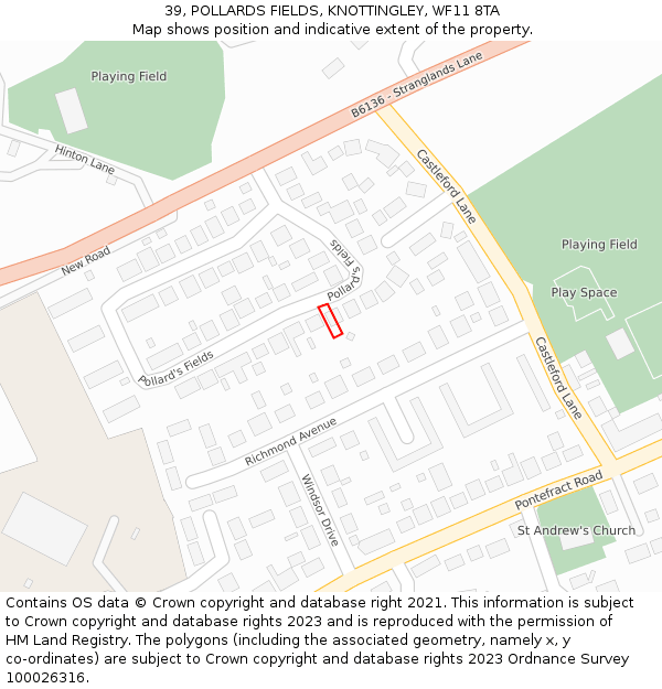 39, POLLARDS FIELDS, KNOTTINGLEY, WF11 8TA: Location map and indicative extent of plot