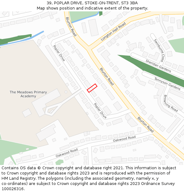 39, POPLAR DRIVE, STOKE-ON-TRENT, ST3 3BA: Location map and indicative extent of plot