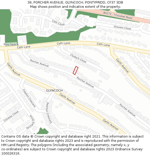 39, PORCHER AVENUE, GLYNCOCH, PONTYPRIDD, CF37 3DB: Location map and indicative extent of plot