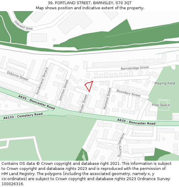 39, PORTLAND STREET, BARNSLEY, S70 3QT: Location map and indicative extent of plot