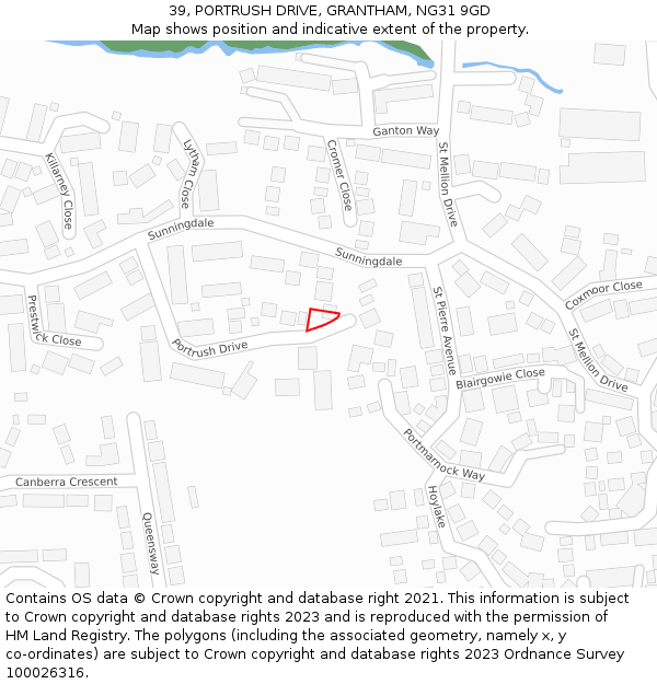 39, PORTRUSH DRIVE, GRANTHAM, NG31 9GD: Location map and indicative extent of plot