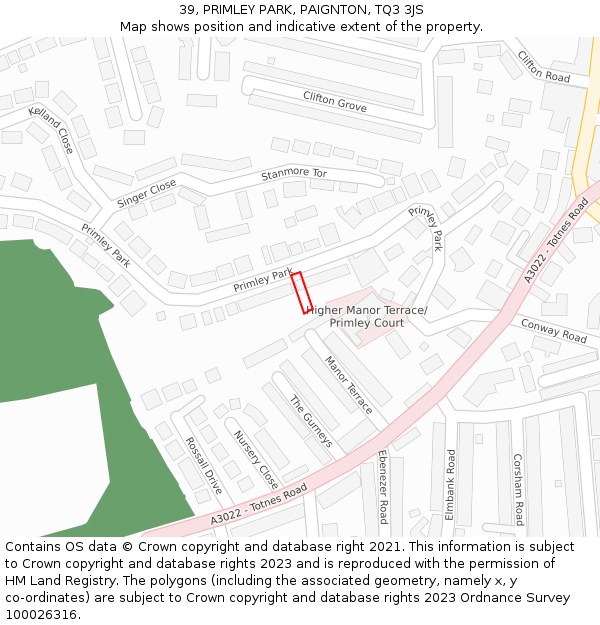 39, PRIMLEY PARK, PAIGNTON, TQ3 3JS: Location map and indicative extent of plot