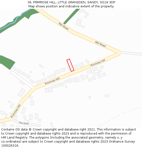 39, PRIMROSE HILL, LITTLE GRANSDEN, SANDY, SG19 3DP: Location map and indicative extent of plot