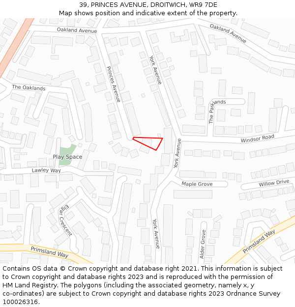 39, PRINCES AVENUE, DROITWICH, WR9 7DE: Location map and indicative extent of plot