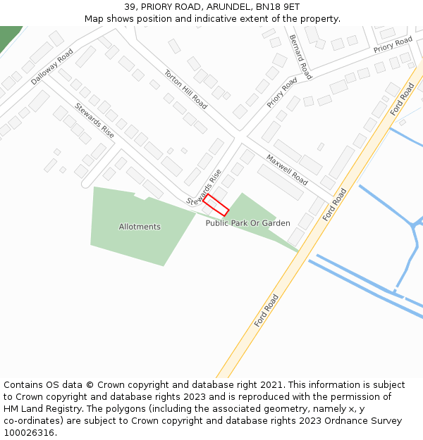 39, PRIORY ROAD, ARUNDEL, BN18 9ET: Location map and indicative extent of plot