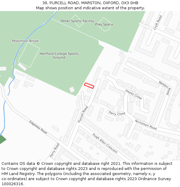 39, PURCELL ROAD, MARSTON, OXFORD, OX3 0HB: Location map and indicative extent of plot