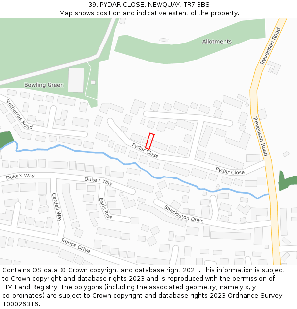 39, PYDAR CLOSE, NEWQUAY, TR7 3BS: Location map and indicative extent of plot