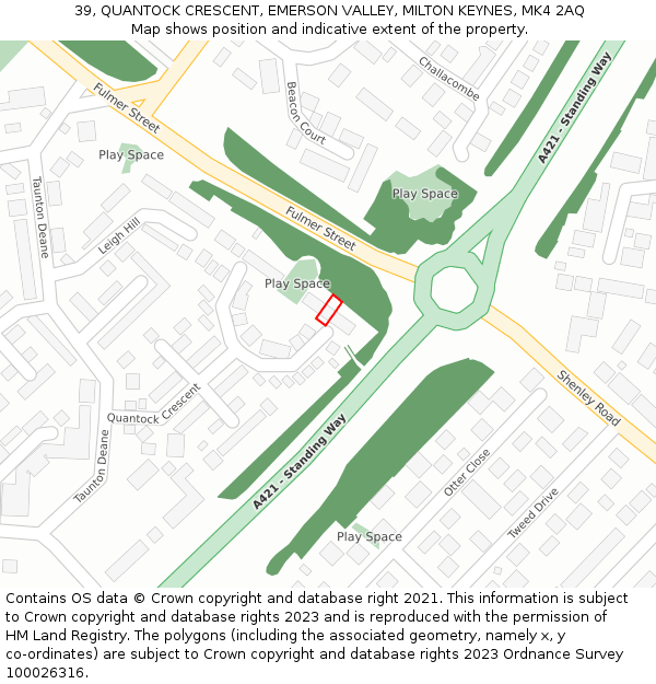 39, QUANTOCK CRESCENT, EMERSON VALLEY, MILTON KEYNES, MK4 2AQ: Location map and indicative extent of plot