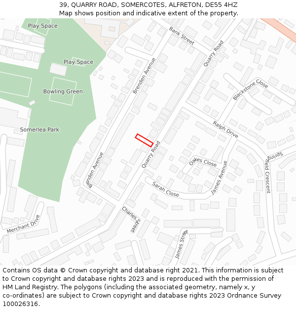 39, QUARRY ROAD, SOMERCOTES, ALFRETON, DE55 4HZ: Location map and indicative extent of plot