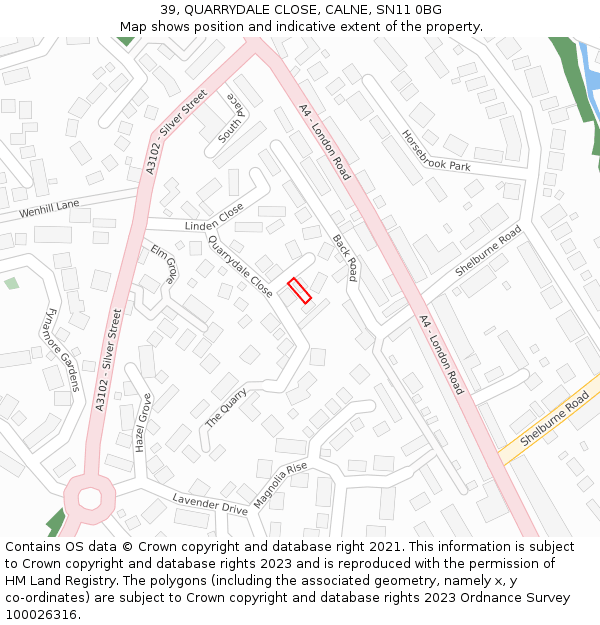 39, QUARRYDALE CLOSE, CALNE, SN11 0BG: Location map and indicative extent of plot