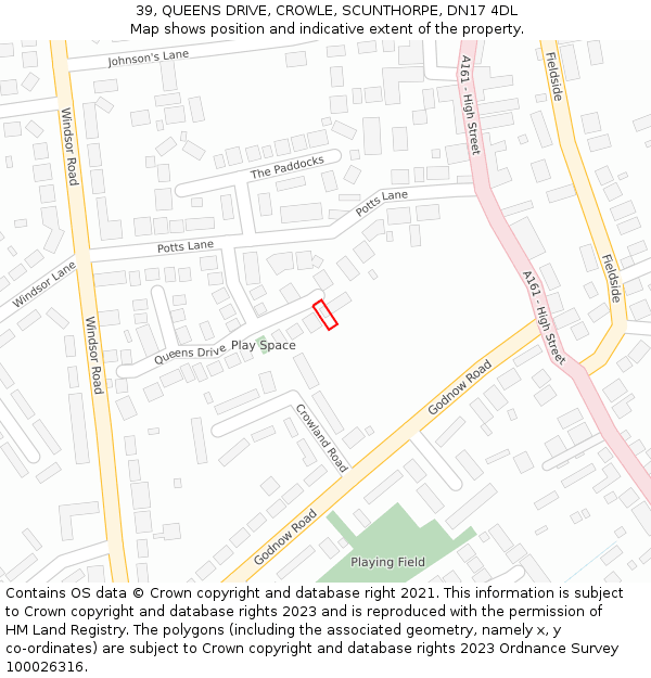 39, QUEENS DRIVE, CROWLE, SCUNTHORPE, DN17 4DL: Location map and indicative extent of plot