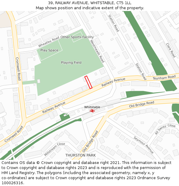 39, RAILWAY AVENUE, WHITSTABLE, CT5 1LL: Location map and indicative extent of plot