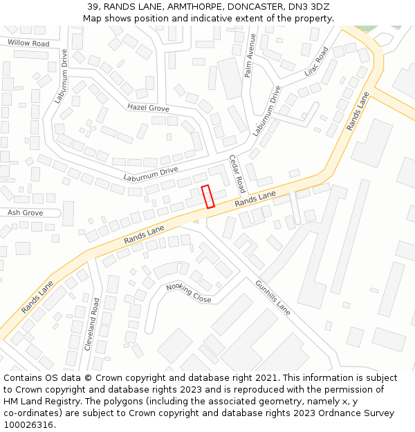 39, RANDS LANE, ARMTHORPE, DONCASTER, DN3 3DZ: Location map and indicative extent of plot