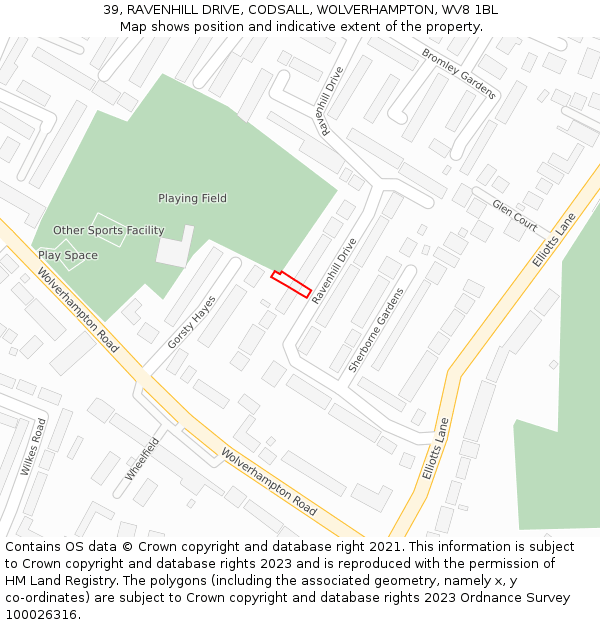 39, RAVENHILL DRIVE, CODSALL, WOLVERHAMPTON, WV8 1BL: Location map and indicative extent of plot