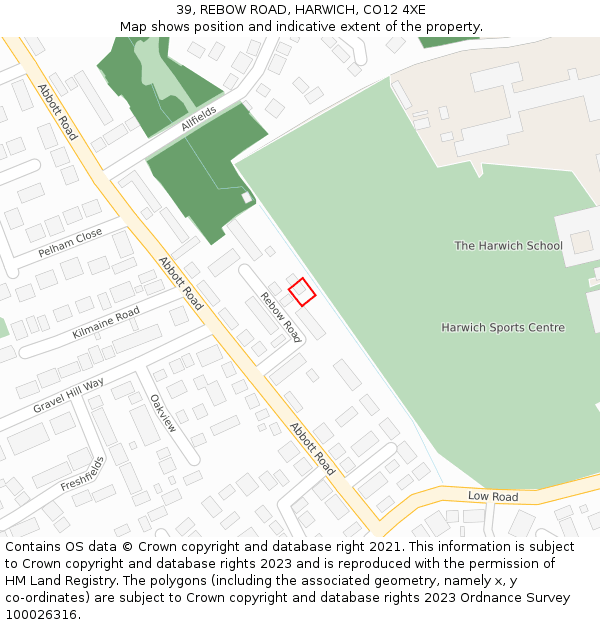 39, REBOW ROAD, HARWICH, CO12 4XE: Location map and indicative extent of plot