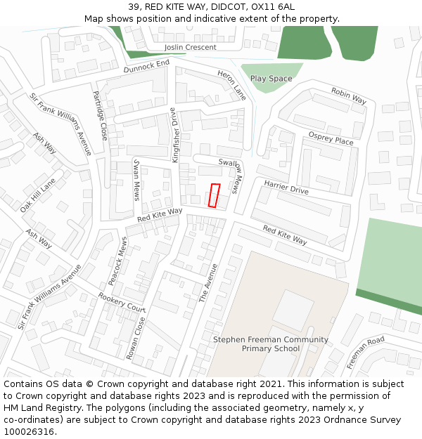 39, RED KITE WAY, DIDCOT, OX11 6AL: Location map and indicative extent of plot