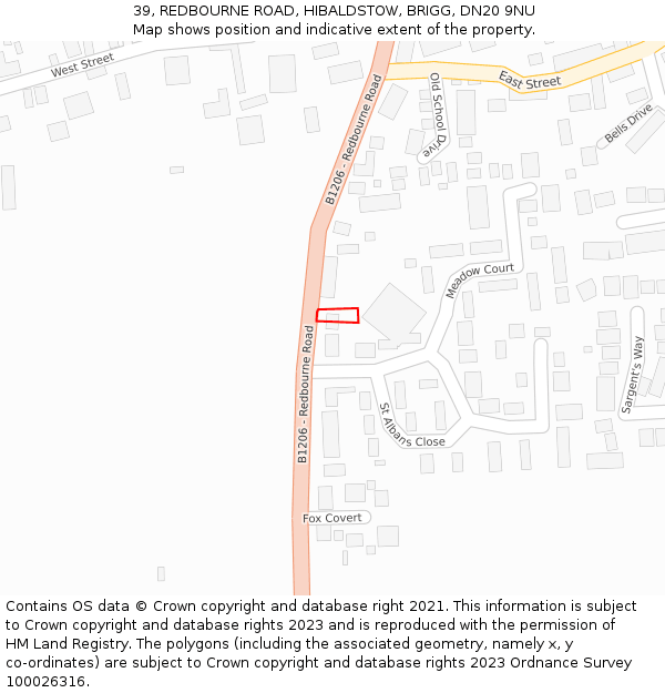 39, REDBOURNE ROAD, HIBALDSTOW, BRIGG, DN20 9NU: Location map and indicative extent of plot