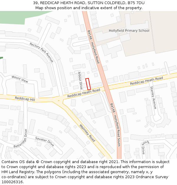 39, REDDICAP HEATH ROAD, SUTTON COLDFIELD, B75 7DU: Location map and indicative extent of plot