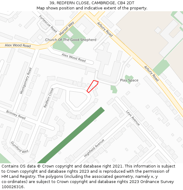 39, REDFERN CLOSE, CAMBRIDGE, CB4 2DT: Location map and indicative extent of plot