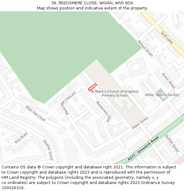 39, REEDSMERE CLOSE, WIGAN, WN5 9DX: Location map and indicative extent of plot