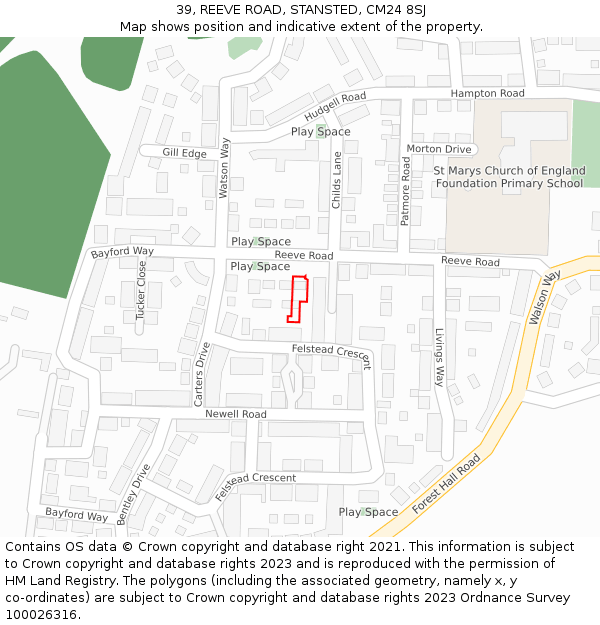 39, REEVE ROAD, STANSTED, CM24 8SJ: Location map and indicative extent of plot