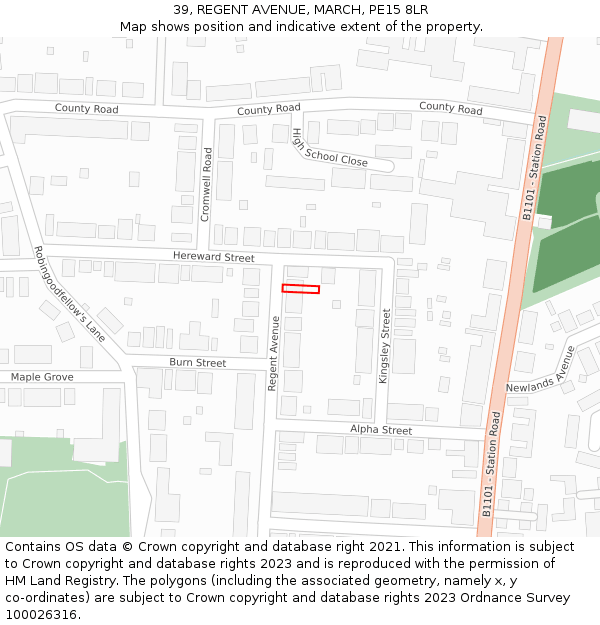 39, REGENT AVENUE, MARCH, PE15 8LR: Location map and indicative extent of plot