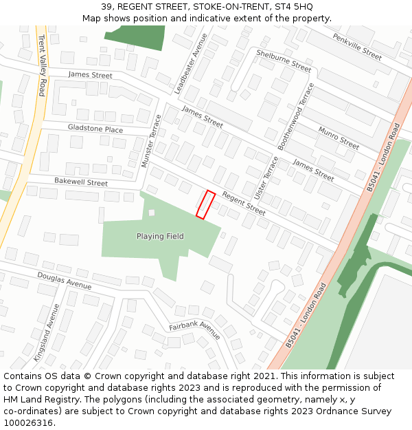 39, REGENT STREET, STOKE-ON-TRENT, ST4 5HQ: Location map and indicative extent of plot