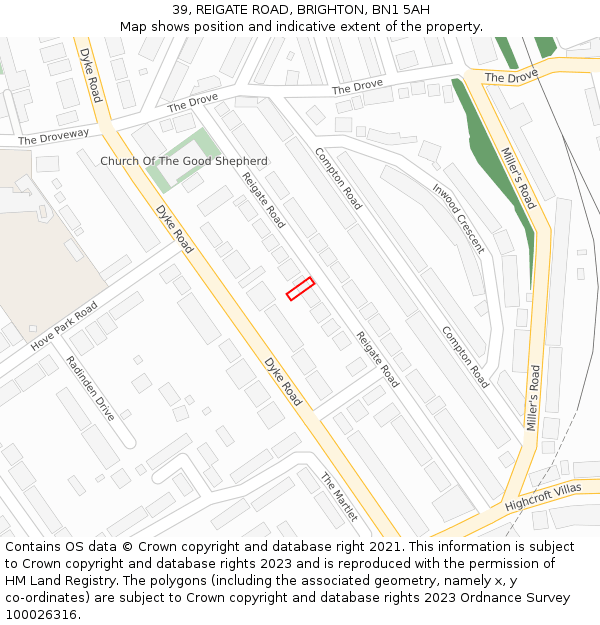 39, REIGATE ROAD, BRIGHTON, BN1 5AH: Location map and indicative extent of plot