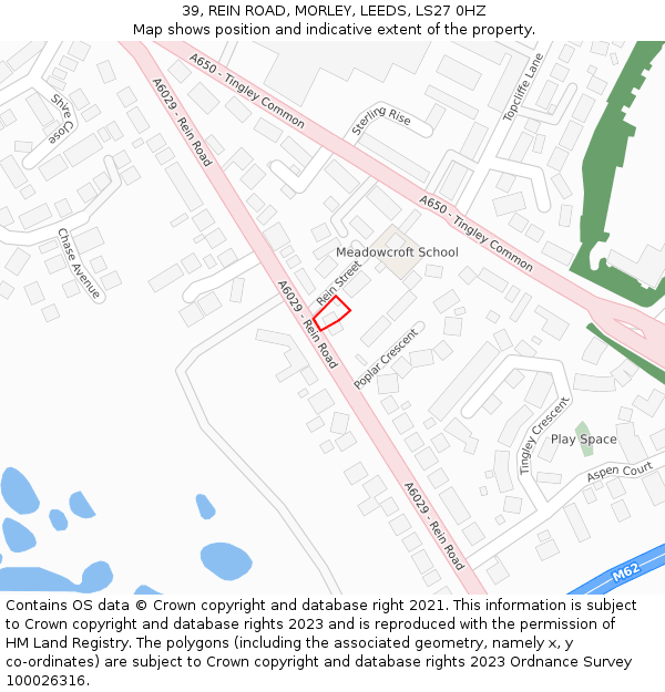 39, REIN ROAD, MORLEY, LEEDS, LS27 0HZ: Location map and indicative extent of plot