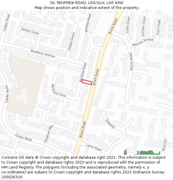 39, RENFREW ROAD, LINCOLN, LN5 9AW: Location map and indicative extent of plot