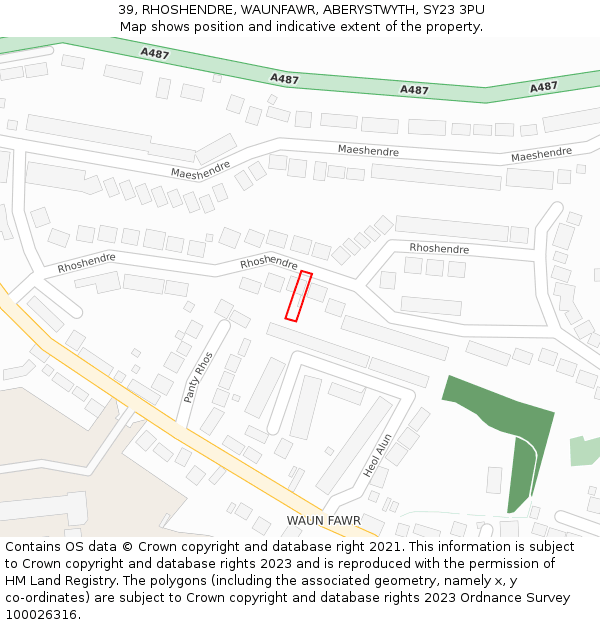 39, RHOSHENDRE, WAUNFAWR, ABERYSTWYTH, SY23 3PU: Location map and indicative extent of plot