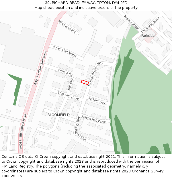 39, RICHARD BRADLEY WAY, TIPTON, DY4 9FD: Location map and indicative extent of plot