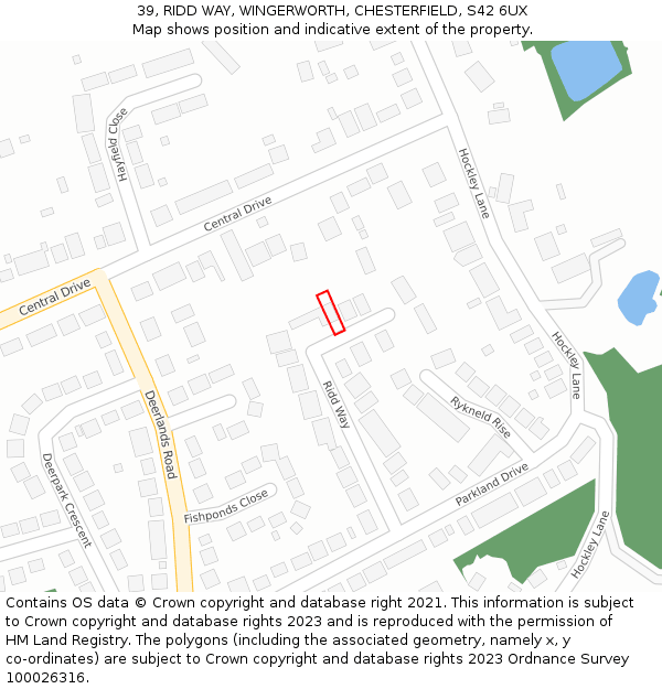 39, RIDD WAY, WINGERWORTH, CHESTERFIELD, S42 6UX: Location map and indicative extent of plot