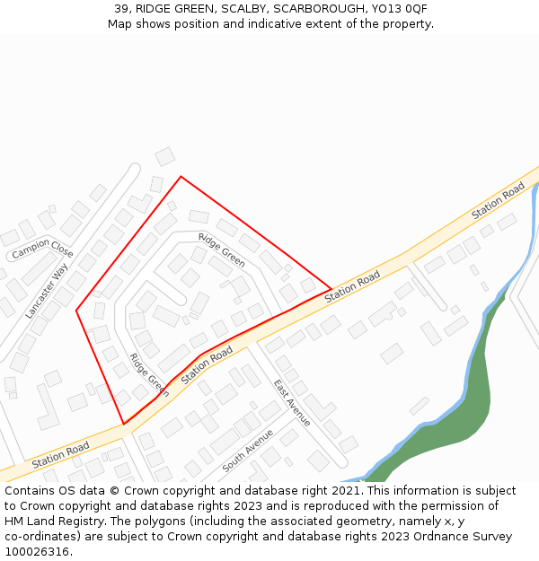 39, RIDGE GREEN, SCALBY, SCARBOROUGH, YO13 0QF: Location map and indicative extent of plot