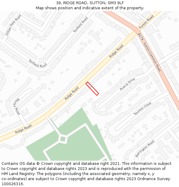 39, RIDGE ROAD, SUTTON, SM3 9LF: Location map and indicative extent of plot