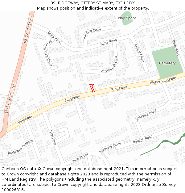 39, RIDGEWAY, OTTERY ST MARY, EX11 1DX: Location map and indicative extent of plot