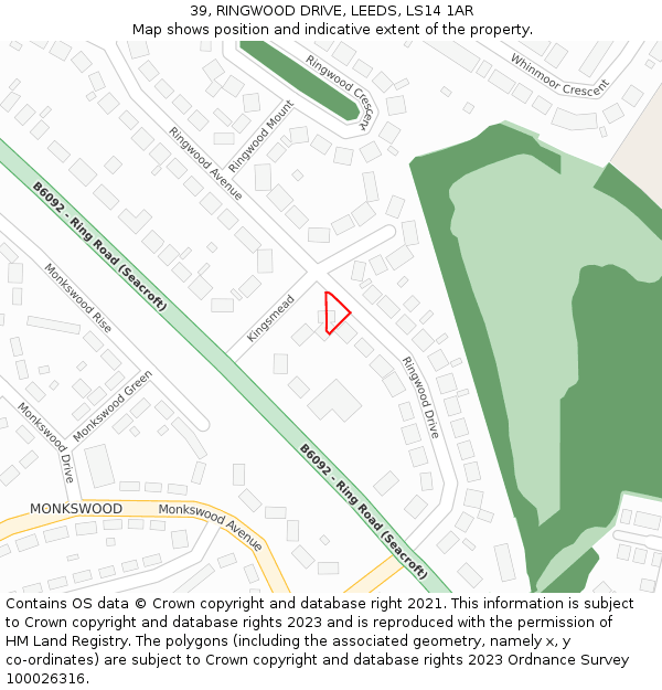 39, RINGWOOD DRIVE, LEEDS, LS14 1AR: Location map and indicative extent of plot